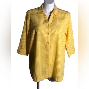 Joan Ricers 3/4 sleeve textured button front top Sz 1X